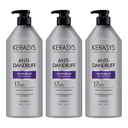 케라시스 두피 비듬케어 쿨링 단백질 샴푸 클린 & 프레쉬 향, 980ml, 3개