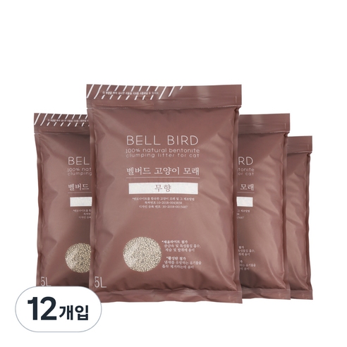 벨버드 벤토나이트 고양이모래 무향, 5L, 12개