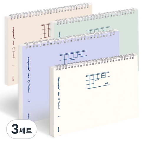 뮤니드 It spring 3분할 그리드 가로노트 컬러 4종 세트, soft beige, ivory, sweet purple, green tee, 3세트