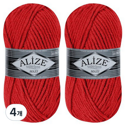 alize yarna 슈퍼라나 맥시 뜨개실, 56 레드, 4개