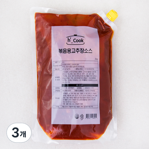 에이치쿡 볶음용 고추장소스, 2kg, 3개