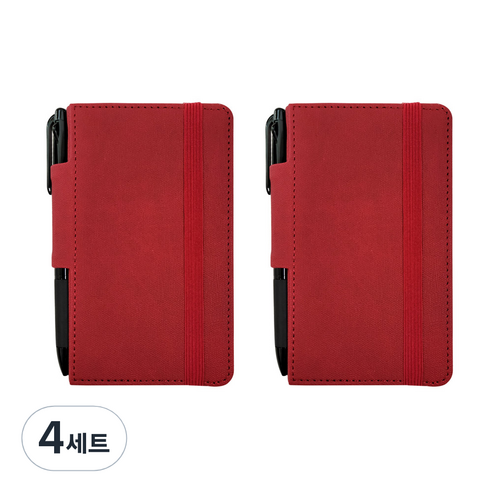 스탠다드 펜루프 밴딩 양장 수첩 S미니 192매 + 3색 볼펜, 레드(수첩), 4세트
