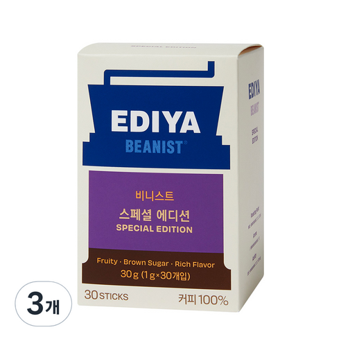 이디야 비니스트 스페셜 에디션 원두커피스틱, 1g, 30개입, 3개