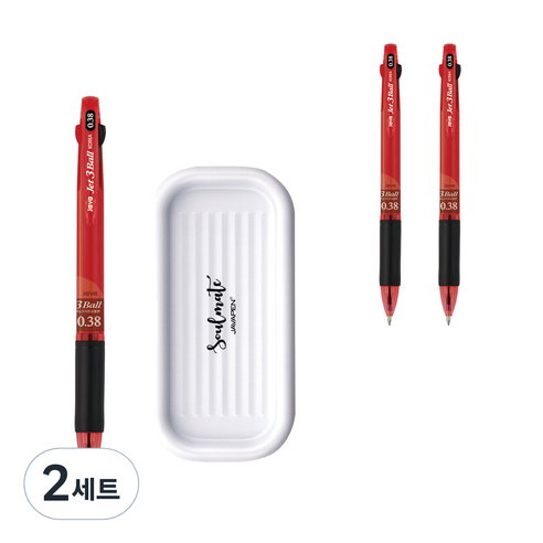 자바펜 제트3볼 펜 0.38mm 3p + 펜트레이 세트, 레드(볼펜), 랜덤발송(펜트레이), 2세트