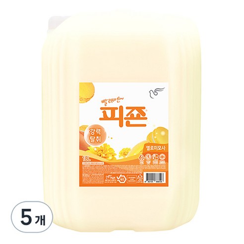 피죤 레귤러 섬유유연제 옐로미모사 본품, 18L, 5개