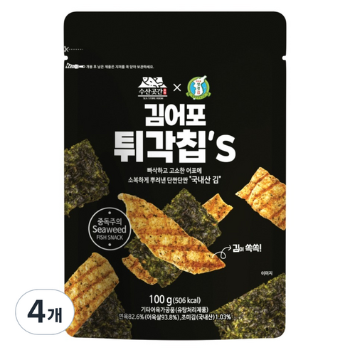 수산곳간 김어포 튀각칩, 100g, 4개