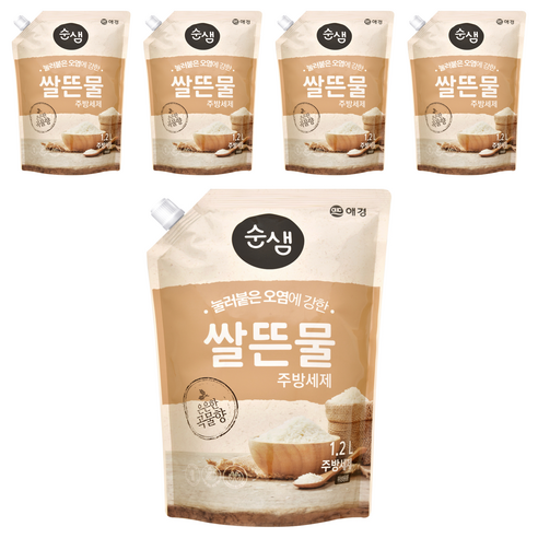 순샘 쌀뜬물 주방세제 리필, 1.2L, 5개