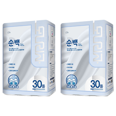 모나리자 순백 3겹 고급롤화장지, 28m, 30롤, 2개