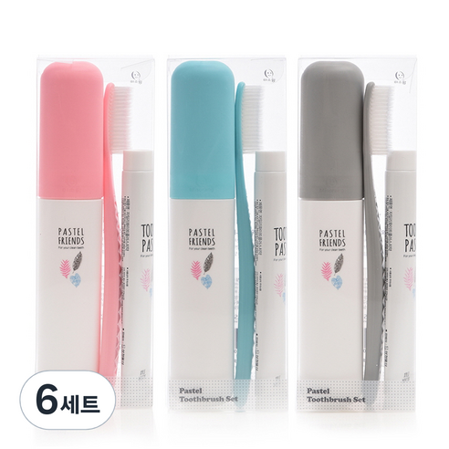 왕타 치약 칫솔 3종 세트 분홍+하늘+회색, 6세트