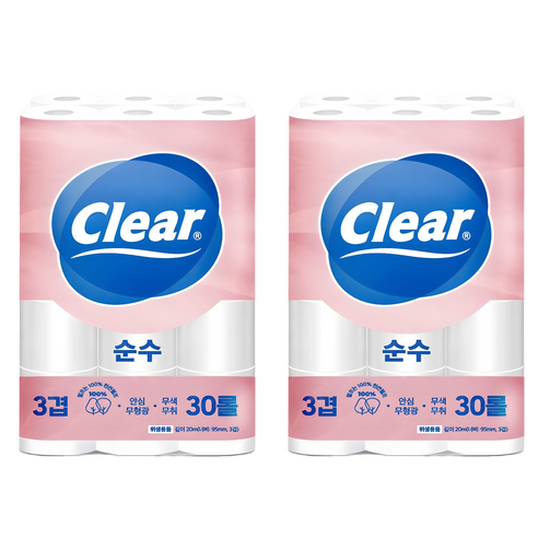 광진클리어 순수 천연펄프 3겹 고급롤화장지, 20m, 30개입, 2개
