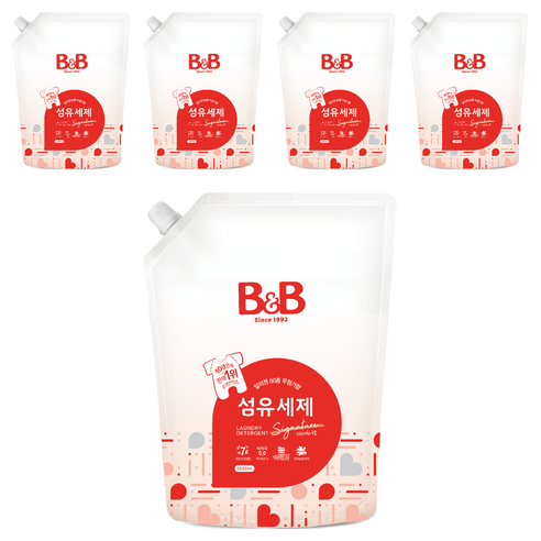 비앤비 비자극 유아 섬유 세제 시그니처 알러젠프리향 캡리필형, 1.5L, 5개