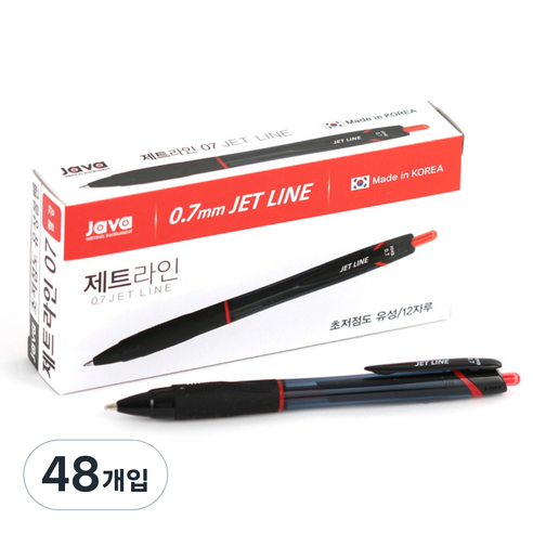 자바펜 0.7mm 제트라인 펜, 레드, 48개입