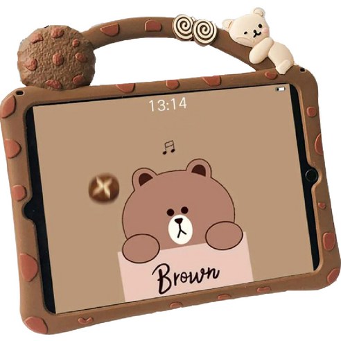 오젬 어린이 안전 쿠키베어 캐릭터 스탠드 실리콘 태블릿 PC 케이스, 브라운