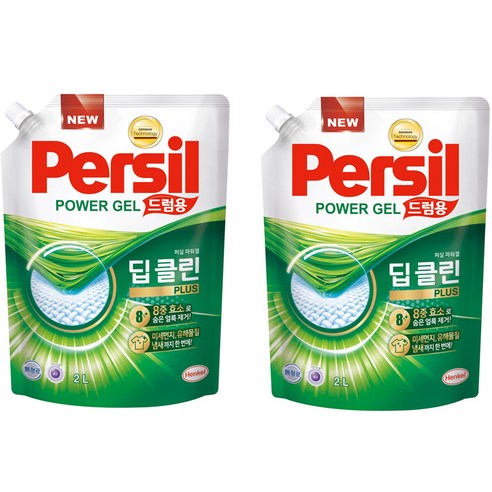 퍼실 딥클린 플러스 파워젤 액상세제 드럼용 리필, 2L, 2개