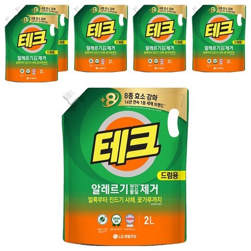 [비건라이프] 테크 알레르기 원인물질 제거 드럼용 액상세제 리필, 2L, 6개