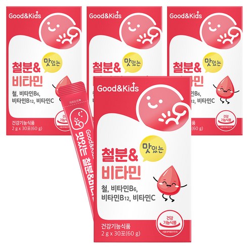 내츄럴플러스 유아용 굿앤키즈 맛있는 철분비타민 딸기맛 30p, 60g, 4개