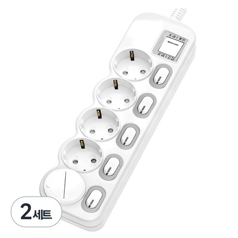 에코파워탭 LED 개별 과부하차단 멀티탭 전선형 5구 EPM-L305SS + 안전커버 랜덤발송, 2.5m, 2세트