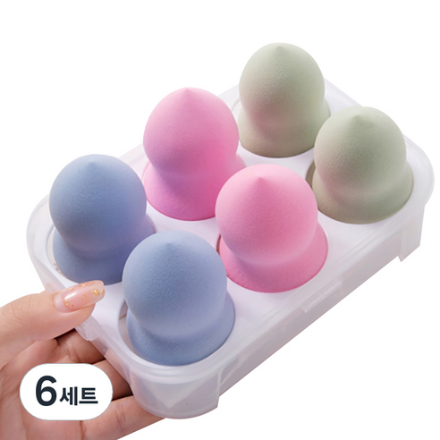 에이홉 다양한 모양의 소프트 에어쿠션퍼프 6구 + 보관함 세트, 6세트, 조롱박