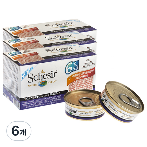 쉐지애 고양이 젤리 캔 50g x 6p, 참치 + 소고기 + 쌀 혼합맛, 6개