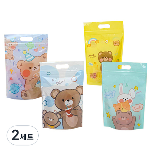 마켓감성 큐티 손잡이 구디백 4종 x 24p + 4p 랜덤발송 세트, 곰돌이, 2세트
