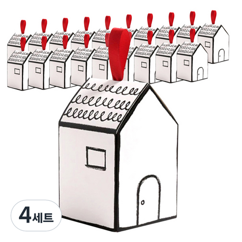 헬로우모리스 길쭉한 하우스박스 20p + 레드리본, 혼합 색상, 4세트
