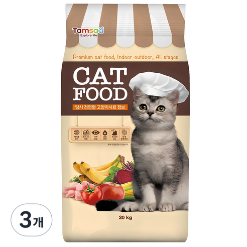 탐사 전연령용 고양이 사료, 20kg, 3개, 닭