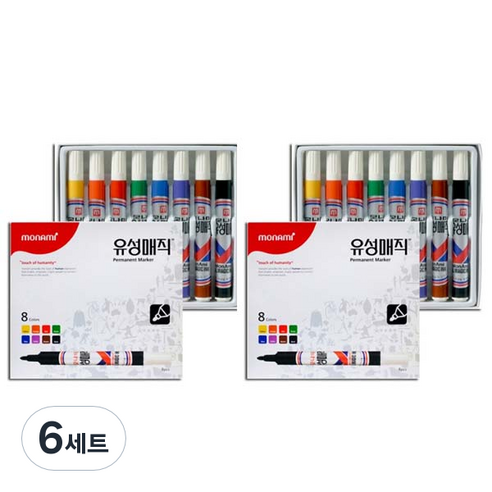 모나미 유성매직 8종 세트, 혼합색상, 6세트
