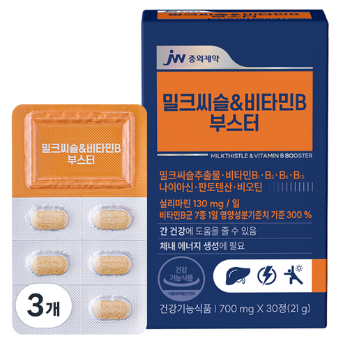 JW중외제약 밀크씨슬&비타민B 부스터 21g, 3개, 30정