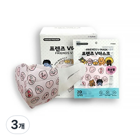 프렌즈V마스크 새부리형 2D 마스크 초소형, 어피치 핑크, 3개, 30개입