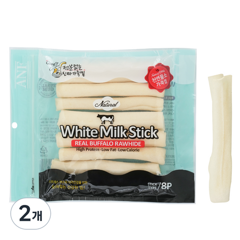 ANF 로하이드 화이트 스틱 강아지 간식 8p, 밀크, 110g, 2개