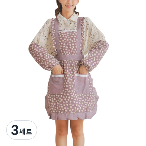 프릴 꽃무늬 앞치마 + 팔토시, TYPE05, 3세트