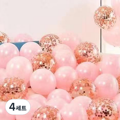 뷰라뷰 파티풍선 50p + 공기펌프 + 10m 리본 세트, 17 파우더핑크 + 샴페인스팽글(랜덤발송), 4세트