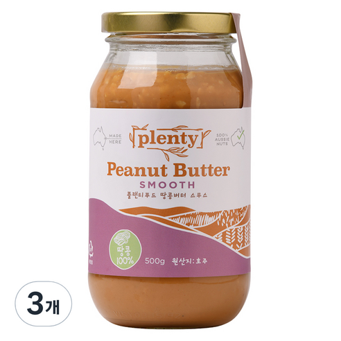 Plenty 땅콩버터 스무스, 500g, 3개