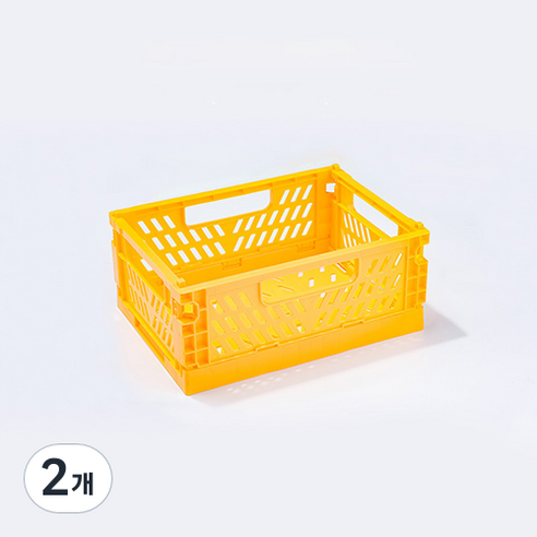 다용도 수납 정리함 폴딩 박스 M, 옐로우, 2개