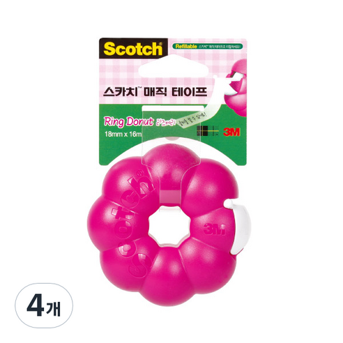 3M 링도넛 매직 테이프 디스펜서, 라즈베리, 4개
