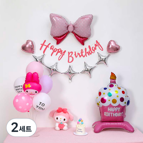 피앤비유니티 핑크 캐릭터 생일 케익 풍선 가랜드 세트, 04 마이멜로디 핑크, 2세트