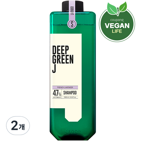 제이숲 딥그린제이 아로마 약산성 비건 샴푸 프렌치 라벤더향, 1000ml, 2개