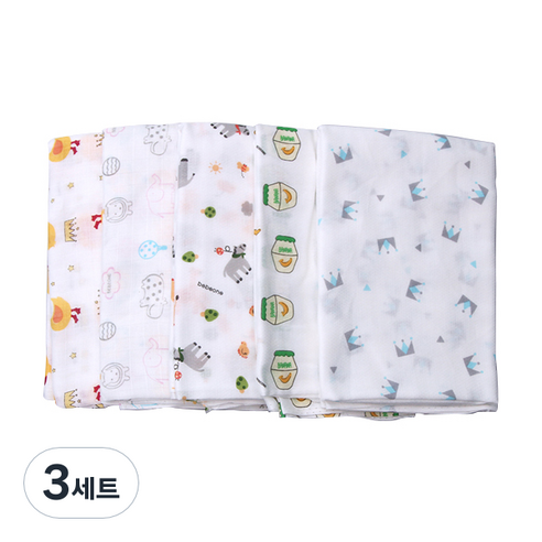 베베원 사각천기저귀겸 다용도타올 5종 세트 AC, 왕관블루 + 우유병 + 패밀리 + 베베덕 + 팜, 3세트