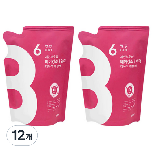 레인보우샵 베이킹소다 워터 다목적세정제 리필, 500ml, 12개