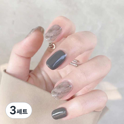 네이처스파머 컬렉션 네일팁 24p 세트 PD-67, PD-67 라이트 그레이 스머지, 3개