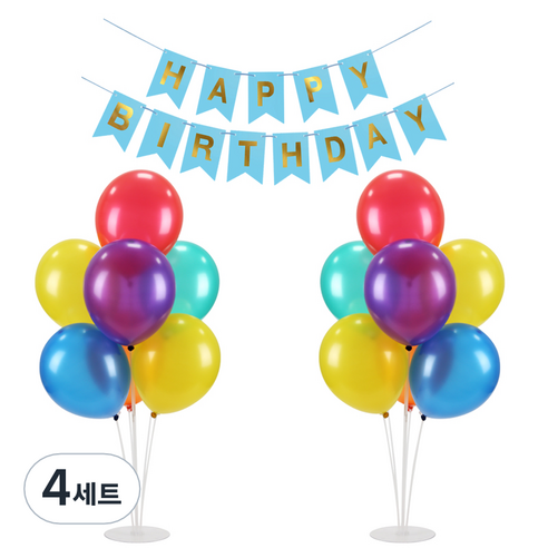파티 가랜드 풍선스탠드 세트, 펄 레인보우 랜덤발송(풍선), 블루(가랜드), 4세트