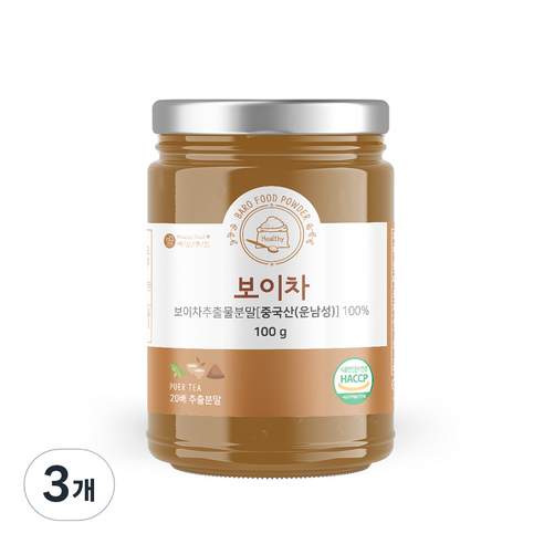 바로푸드 보이차 분말, 100g, 1개입, 3개