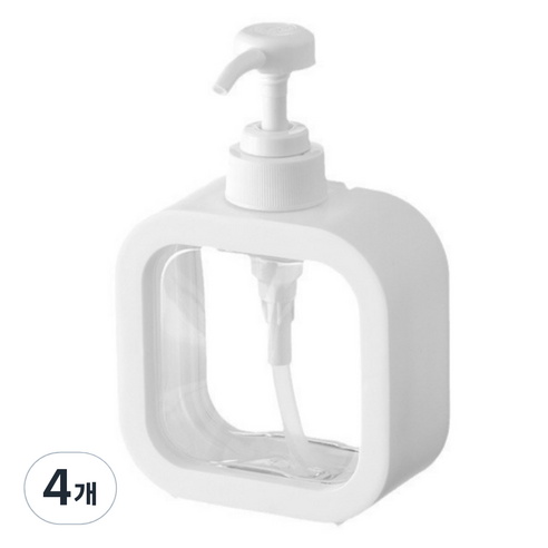제이밀 사각 투명 디스펜서 500ml, 화이트, 4개