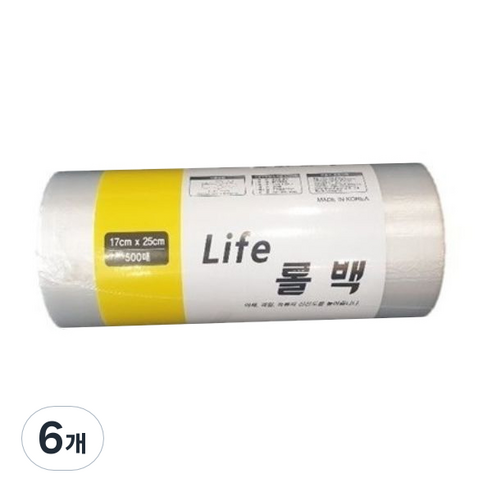 Life 위생롤백 17 x 25 cm 500p, 6개