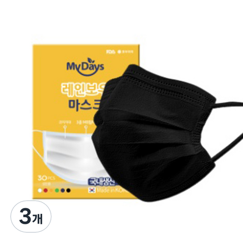 마이데이즈 MB필터 레인보우 일회용 컬러 덴탈 마스크 중형 M, 30개입, 3개, 티타늄 블랙