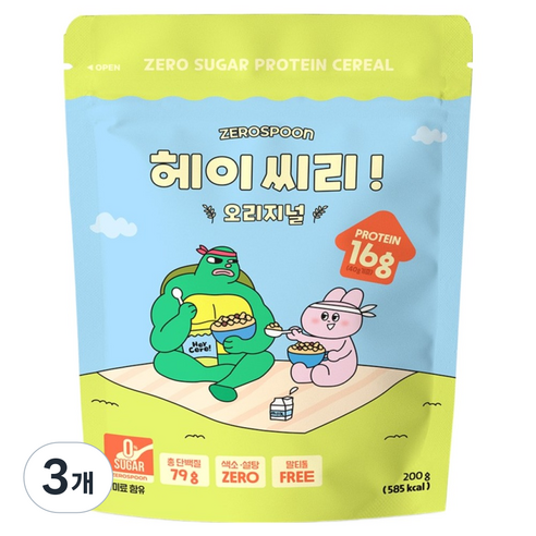 제로스푼 무설탕 프로틴 시리얼 오리지널, 200g, 3개
