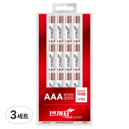 번개표 AAA 건전지 12p + 케이스 세트, 3세트, 12개입