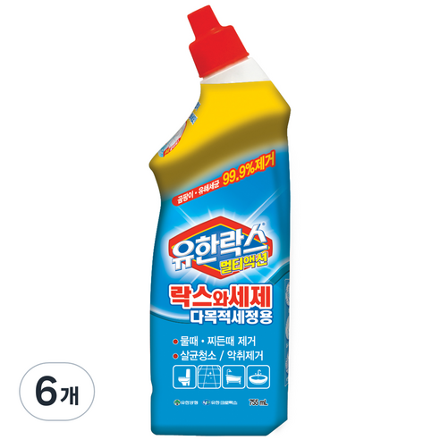 유한락스 멀티액션 락스와세제 다목적세정용, 755ml, 6개