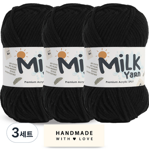 니뜨 밀크얀 뜨개실 50g x 3p + 코튼라벨 세트, 18블랙, 3세트