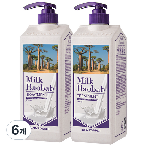 밀크바오밥 대용량 단백질 손상모 케어 트리트먼트 베이비파우더향, 1000ml, 6개